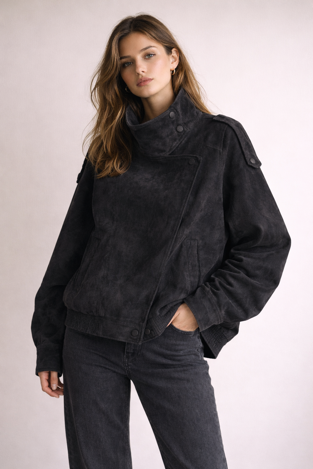 DANI - FAUX SUEDE BIKER JACKET