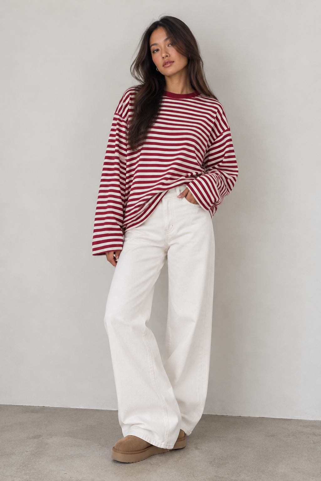 JUNO - BURGUNDY STRIPED LONG-SLEEVE TEE