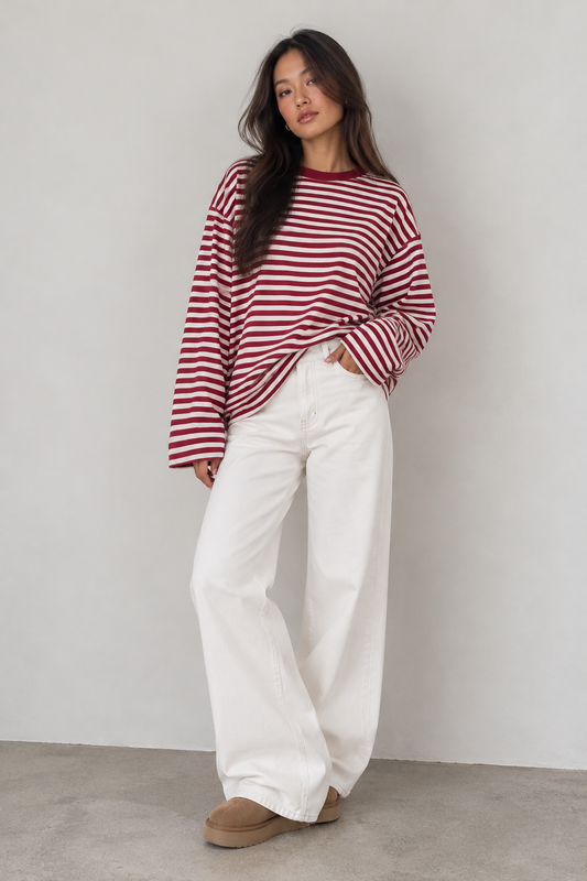 JUNO - BURGUNDY STRIPED LONG-SLEEVE TEE