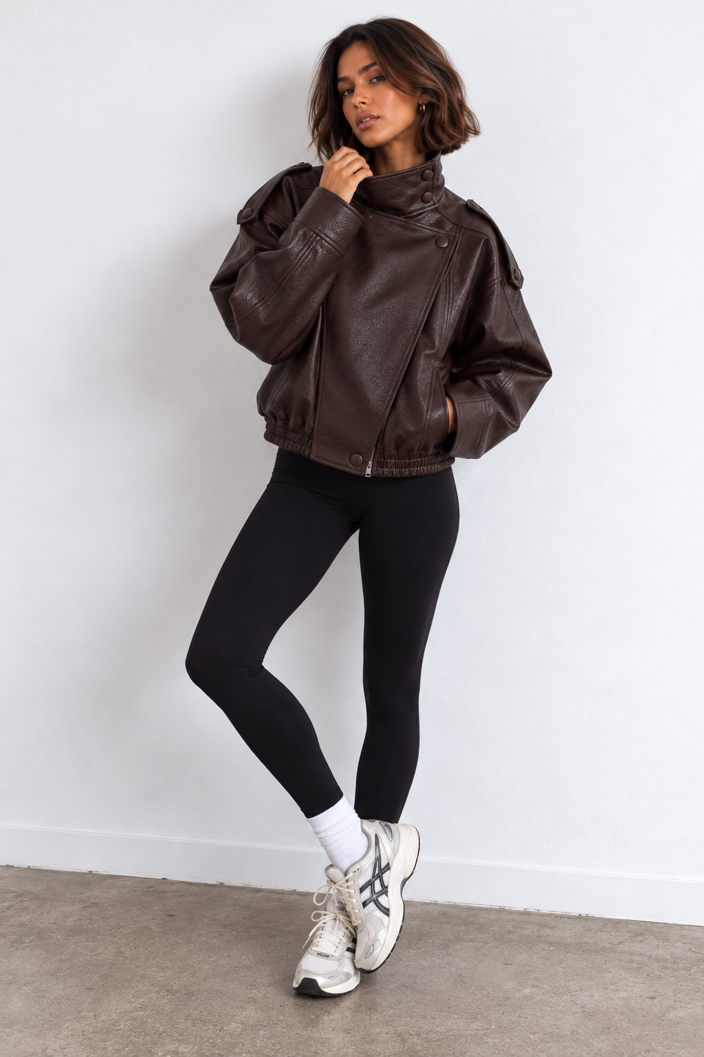 STEVIE - BROWN FAUX LEATHER BIKER JACKET