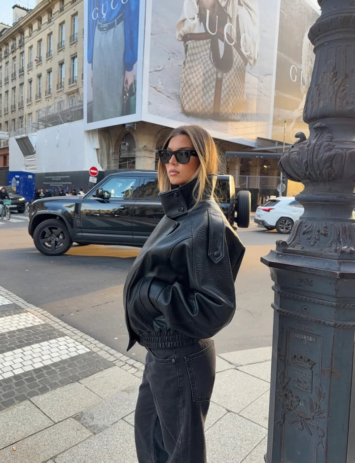 STEVIE - BLACK FAUX LEATHER BIKER JACKET
