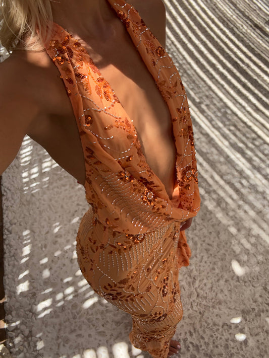 TATIANA - EMBELLISHED COWL NECK MAXI DRESS