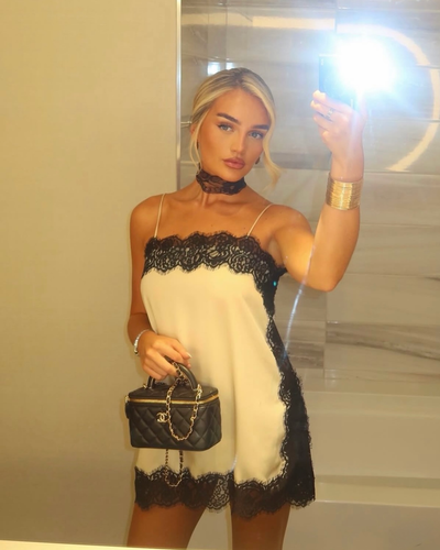 PENELOPE - LACED SATIN MINI DRESS