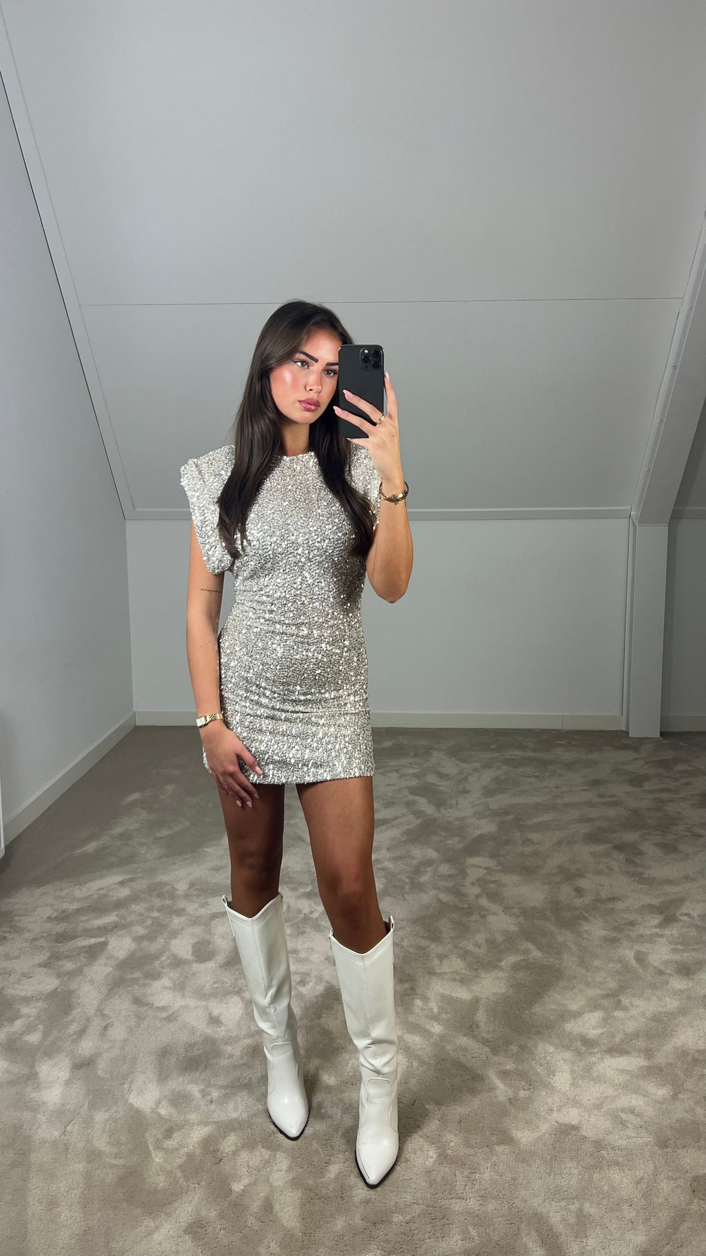 LUNA - SEQUIN SHOULDER PAD MINI DRESS