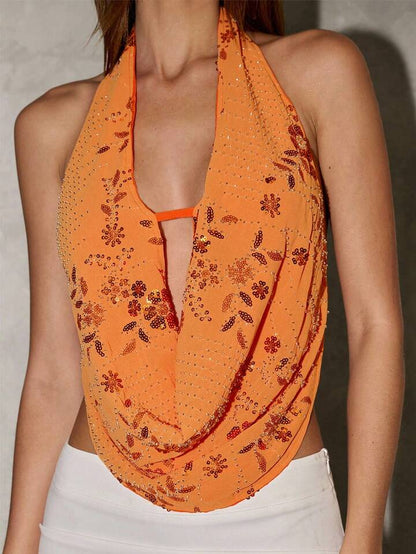 PALOMA - SEQUIN EMBELLISHED COWL NECK TOP