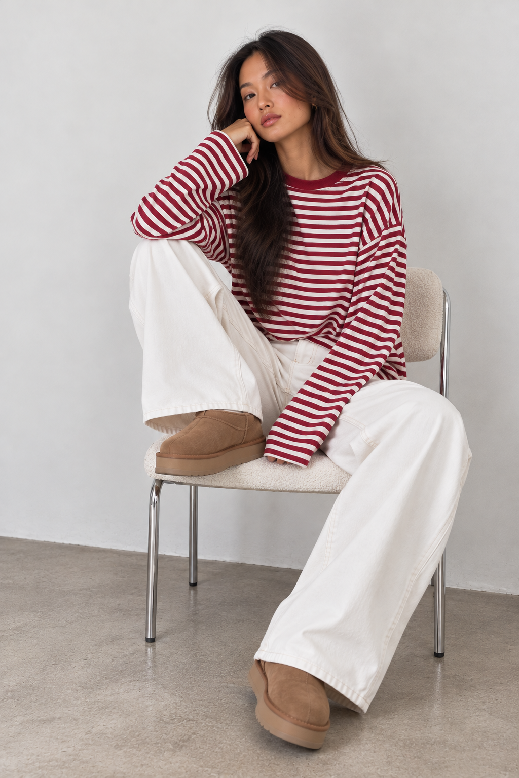 JUNO - BURGUNDY STRIPED LONG-SLEEVE TEE