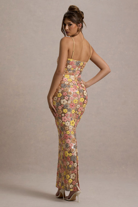 LEILA - SEQUIN FLORAL MIDI DRESS