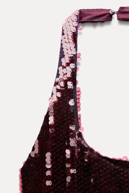 SABRINA - SEQUIN HALTERNECK MIDI DRESS