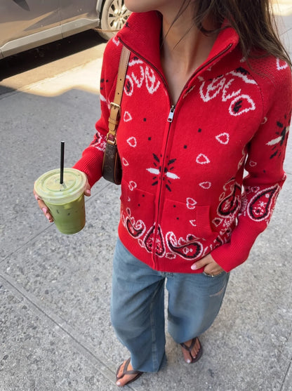 JOEY - PAISLEY ZIP UP CARDIGAN