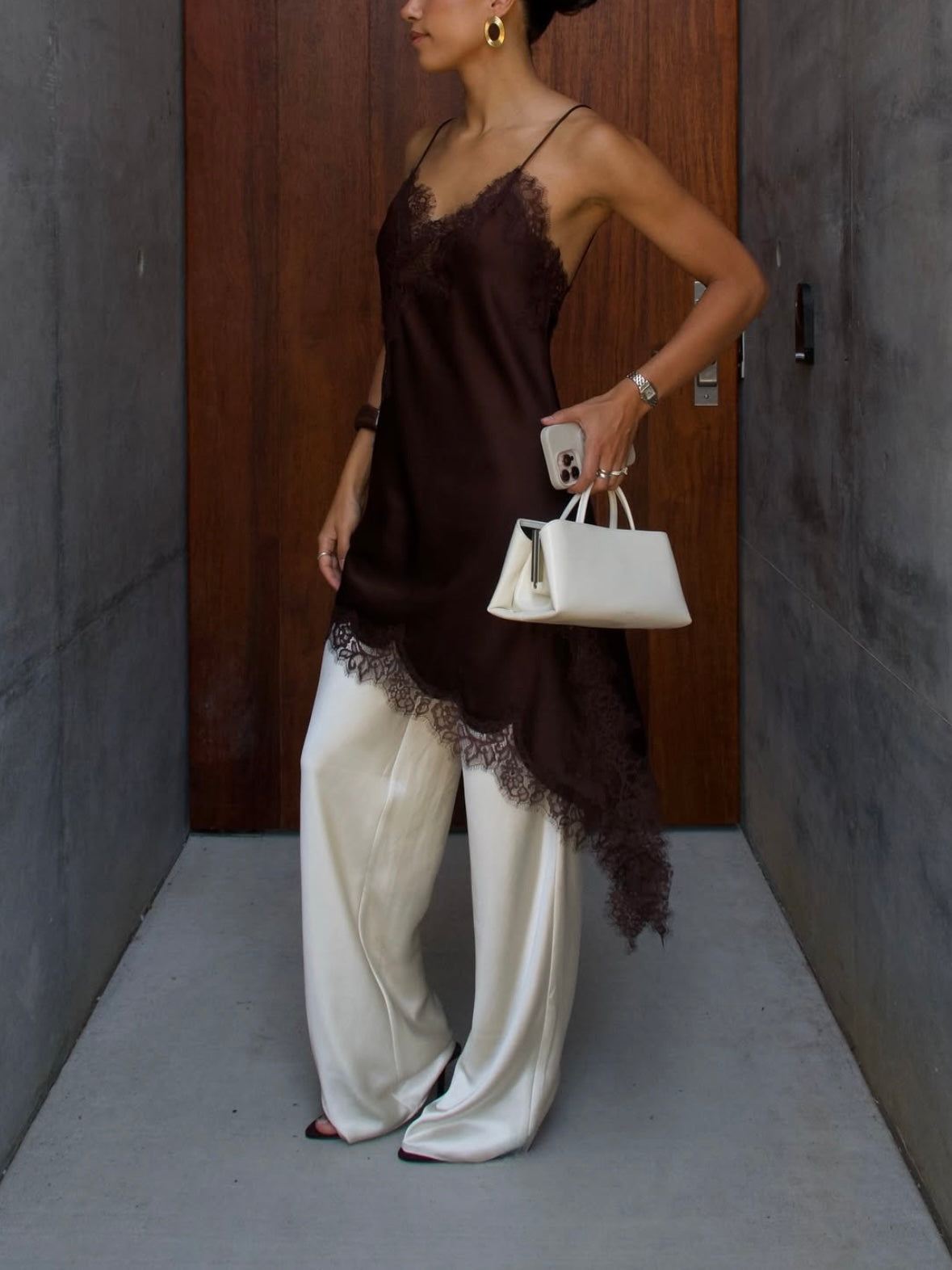 ANA - SATIN LACED HEM TOP