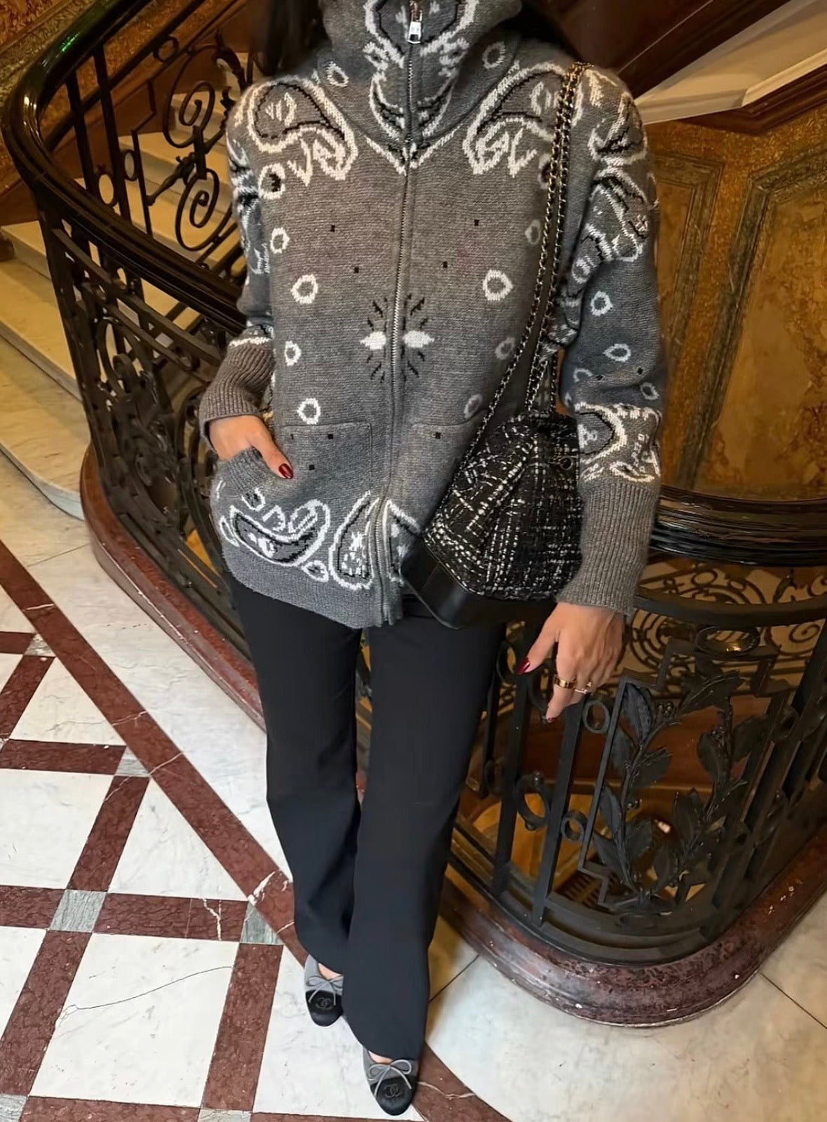 JOEY - SLATE PAISLEY ZIP UP CARDIGAN