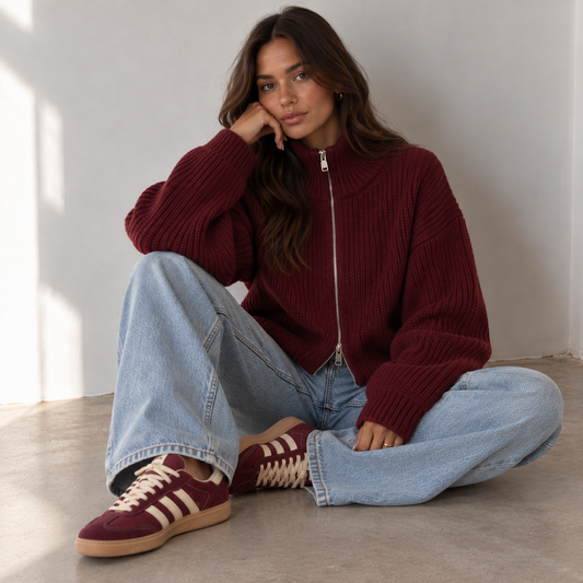 SADIE - MERLOT ZIPPER CARDIGAN