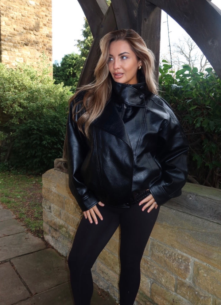STEVIE - MERLOT FAUX LEATHER BIKER JACKET