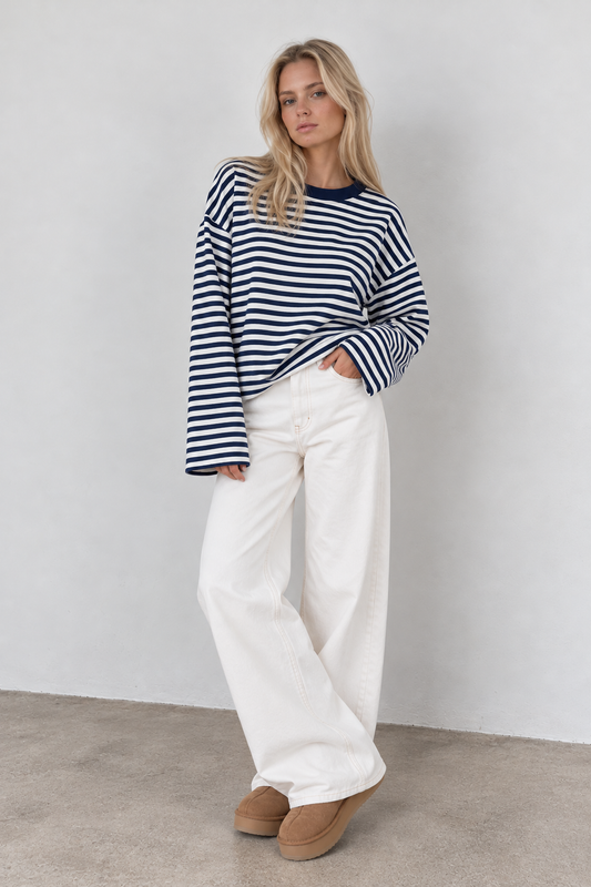 JUNO - NAVY STRIPED LONG-SLEEVE TEE