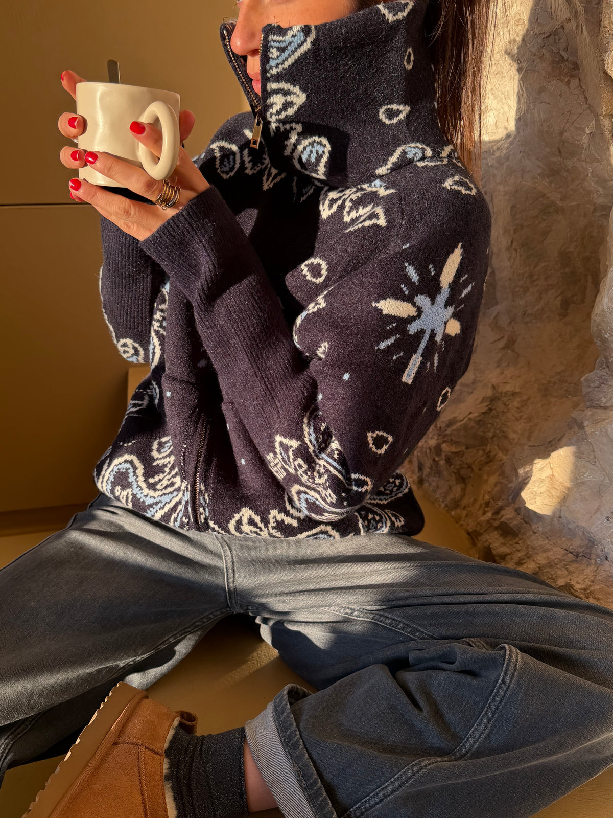 JOEY - PAISLEY ZIP UP CARIDGAN