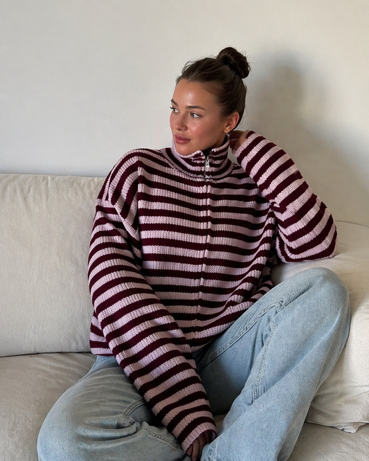 SADIE - STRIPED ZIPPER CARDIGAN