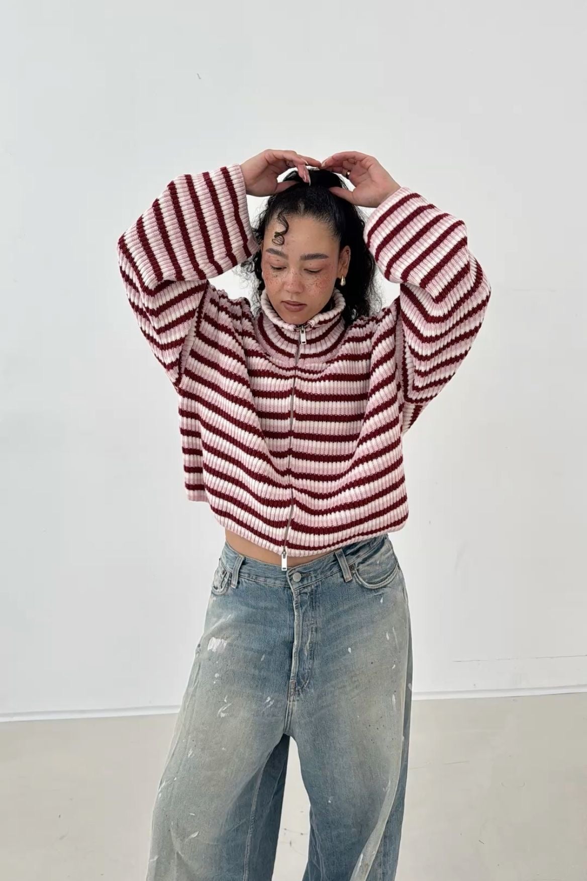SADIE - STRIPED ZIPPER CARDIGAN