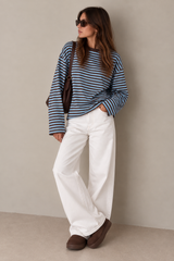 JUNO - BABY BLUE STRIPED LONG-SLEEVE TEE