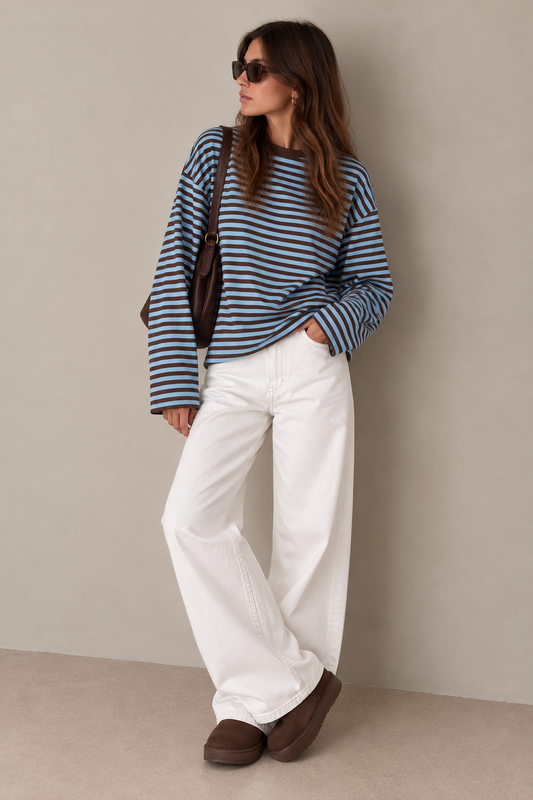 JUNO - BABY BLUE STRIPED LONG-SLEEVE TEE