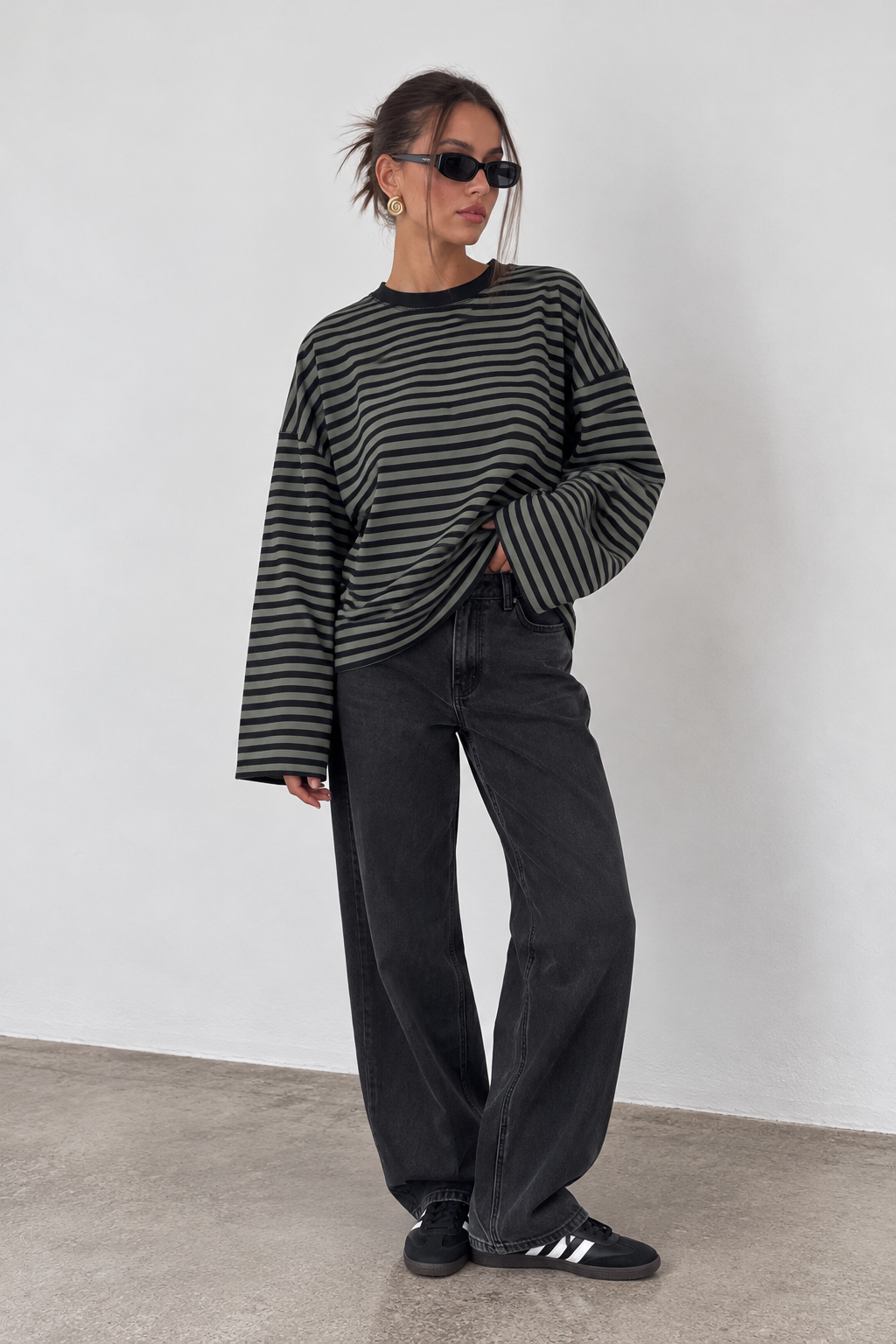 JUNO - KHAKI STRIPED LONG-SLEEVE TEE