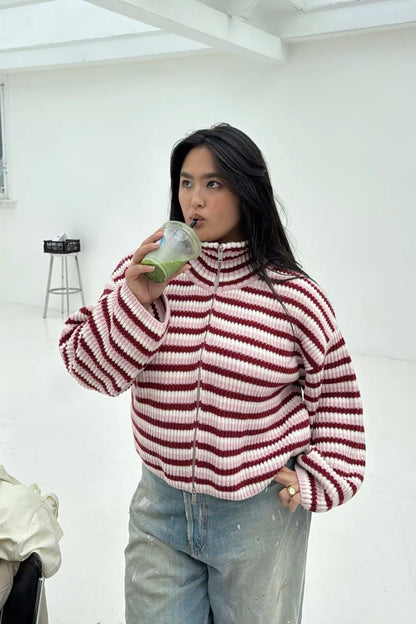 SADIE - STRIPED ZIPPER CARDIGAN