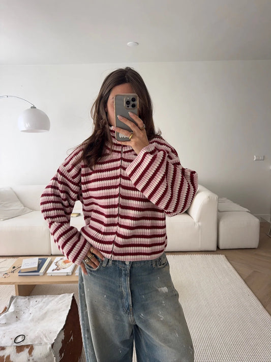 SADIE - STRIPED ZIPPER CARDIGAN