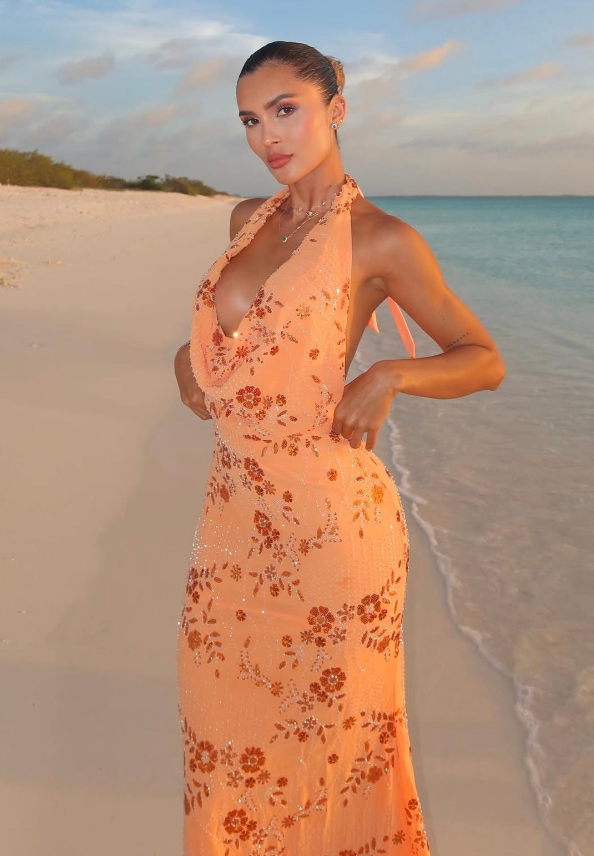 TATIANA - EMBELLISHED COWL NECK MAXI DRESS