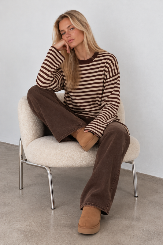 JUNO - BROWN STRIPED LONG-SLEEVE TEE