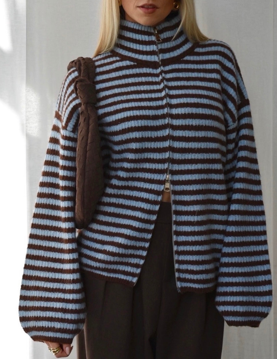 SADIE - STRIPED ZIPPER CARDIGAN