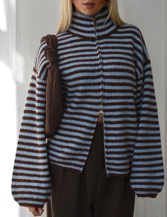 SADIE - STRIPED ZIPPER CARDIGAN