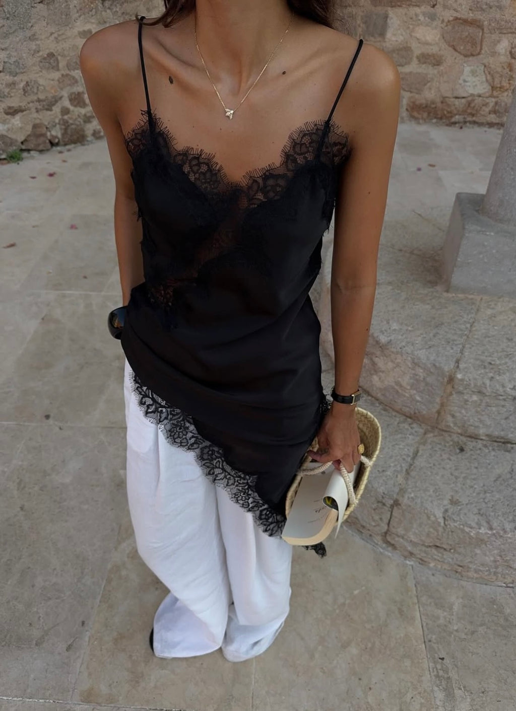 ANA - SATIN LACED HEM TOP