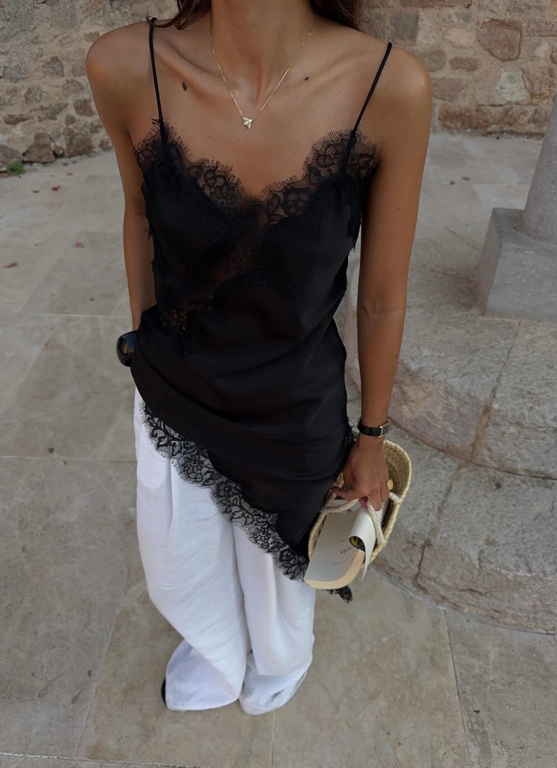 ANA - SATIN LACED HEM TOP