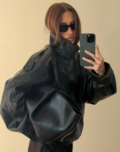 STEVIE - FAUX LEATHER BIKER JACKET