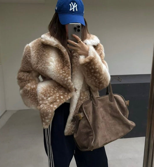 BAMBI - FAWN PRINT FAUX FUR COAT