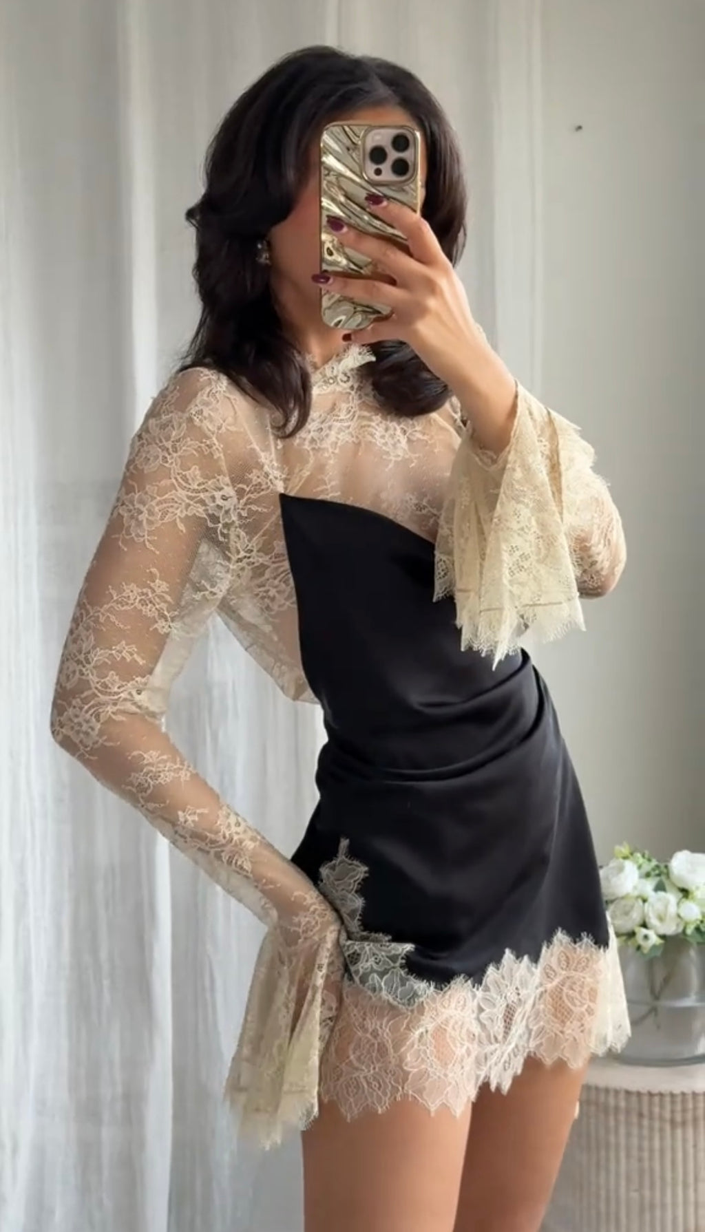 AURELIE - LACED SATIN MINI DRESS