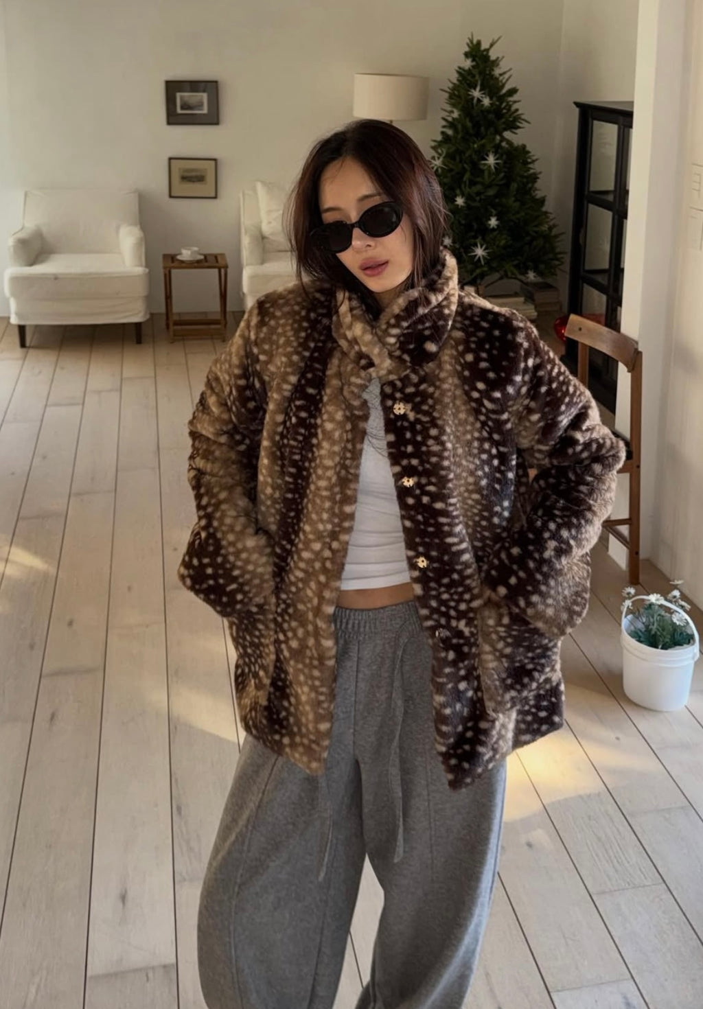 BAMBI - FAWN PRINT FAUX FUR COAT