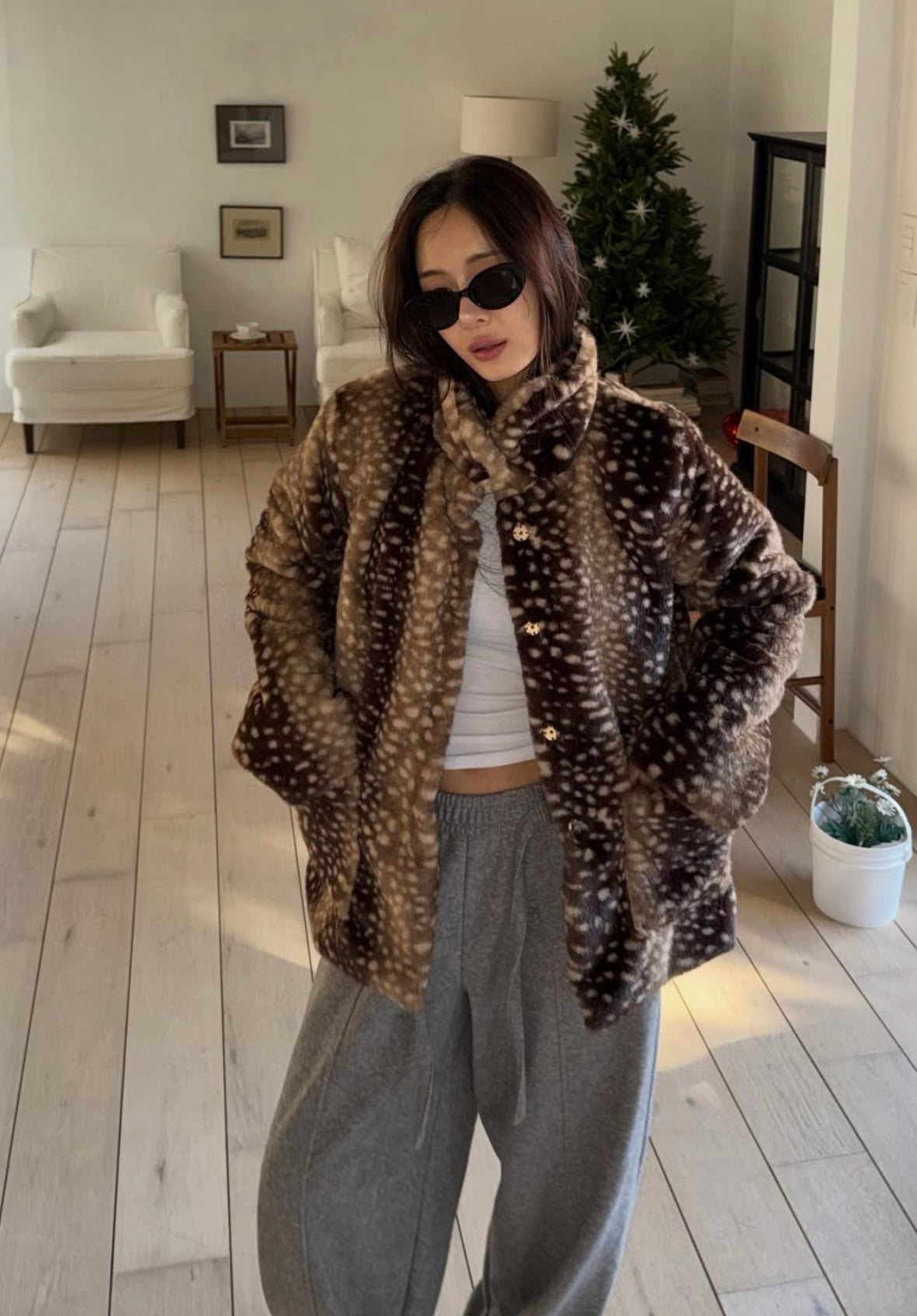 BAMBI - FAWN PRINT FAUX FUR COAT