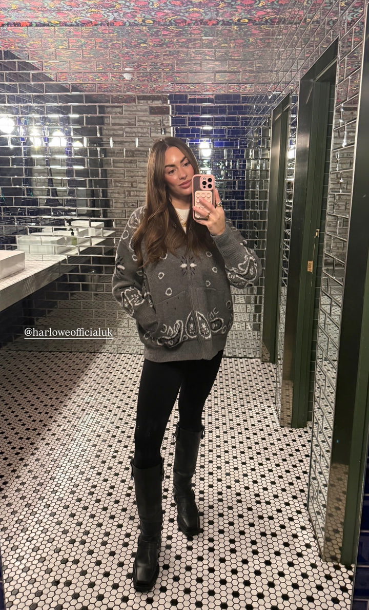 JOEY - SLATE PAISLEY ZIP UP CARDIGAN