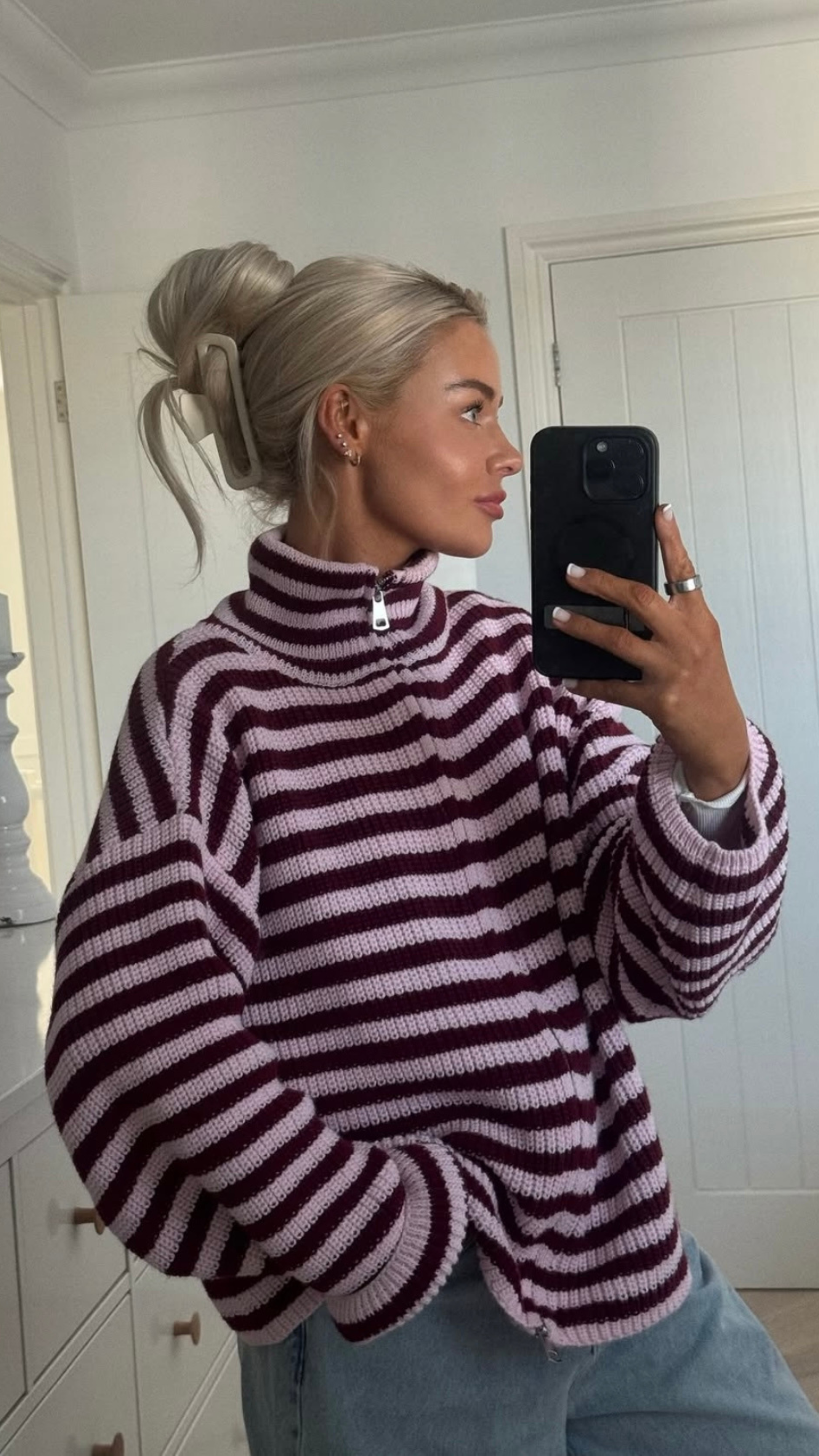 SADIE - STRIPED ZIPPER CARDIGAN – HARLOWE