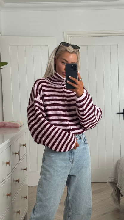 SADIE - STRIPED ZIPPER CARDIGAN