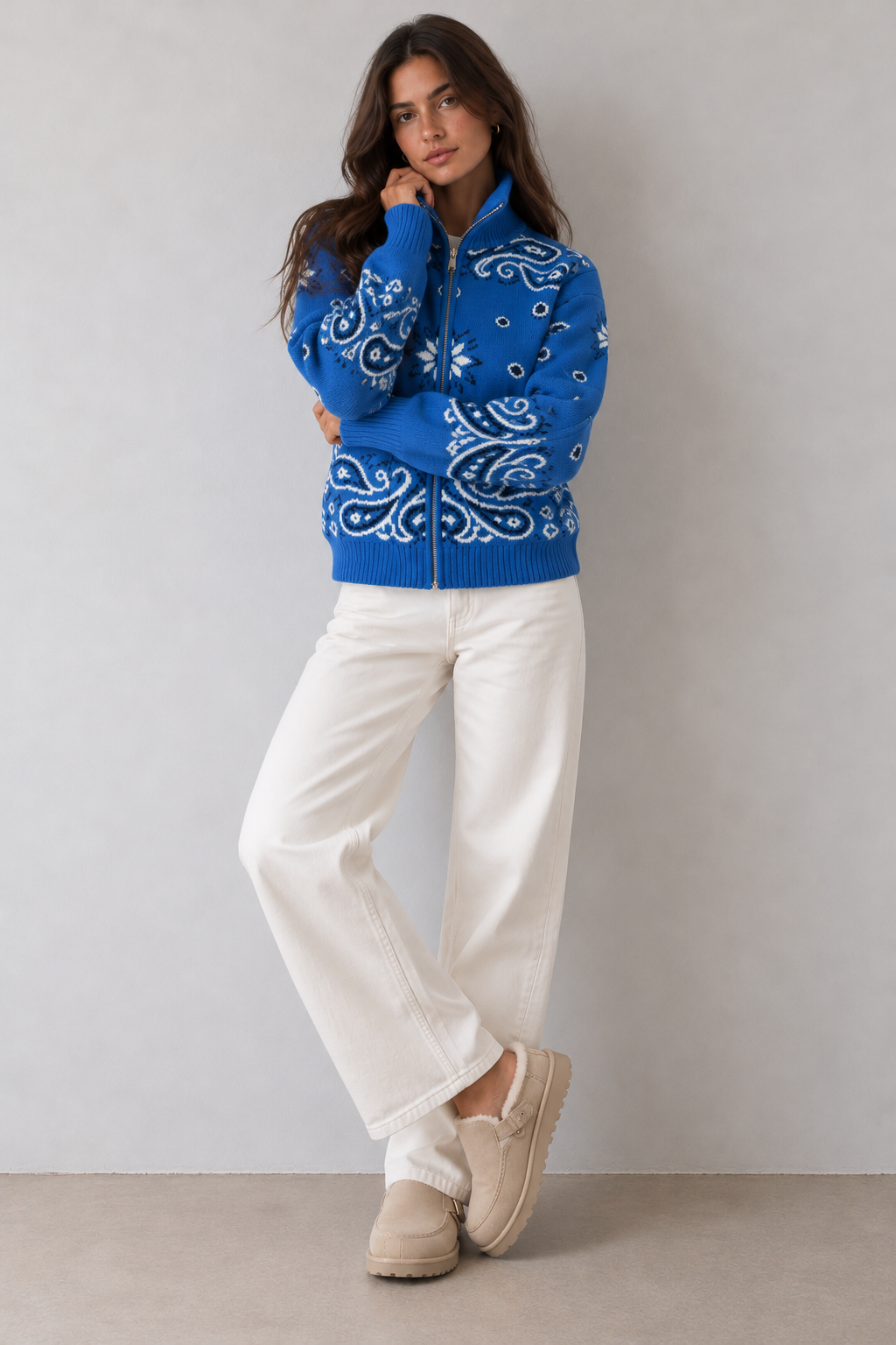 JOEY - COBALT BLUE PAISLEY ZIP UP CARDIGAN
