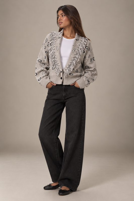 ROMY - HEATHER FRINGED BUTTON CARDIGAN