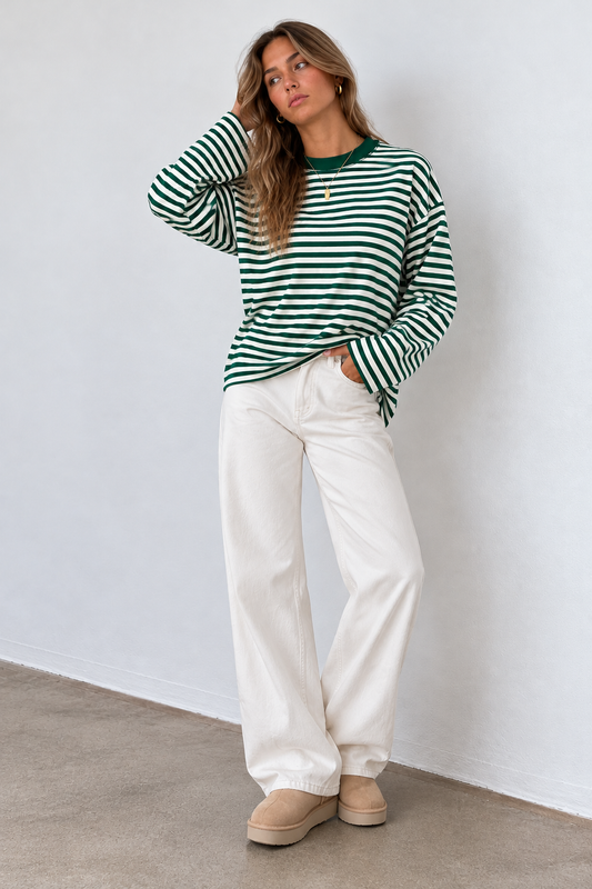 JUNO - GREEN STRIPED LONG-SLEEVE TEE