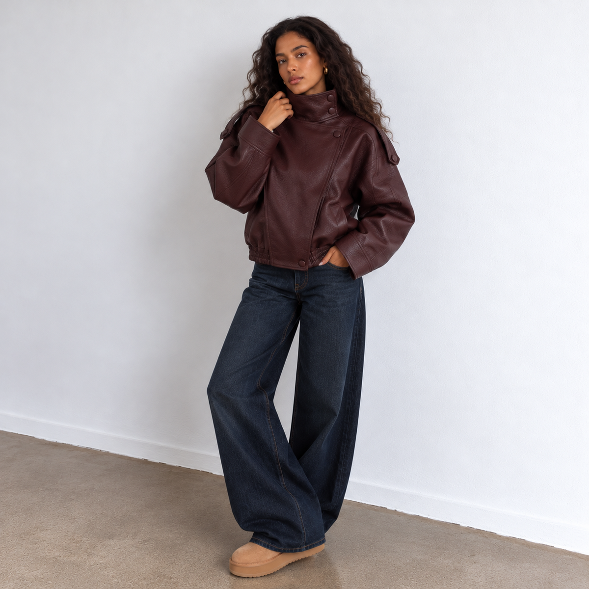 STEVIE - MERLOT FAUX LEATHER BIKER JACKET