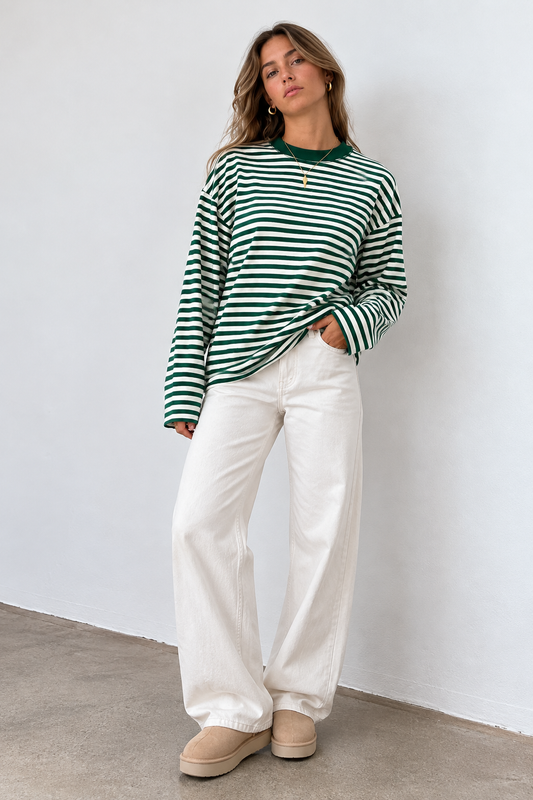 JUNO - GREEN STRIPED LONG-SLEEVE TEE