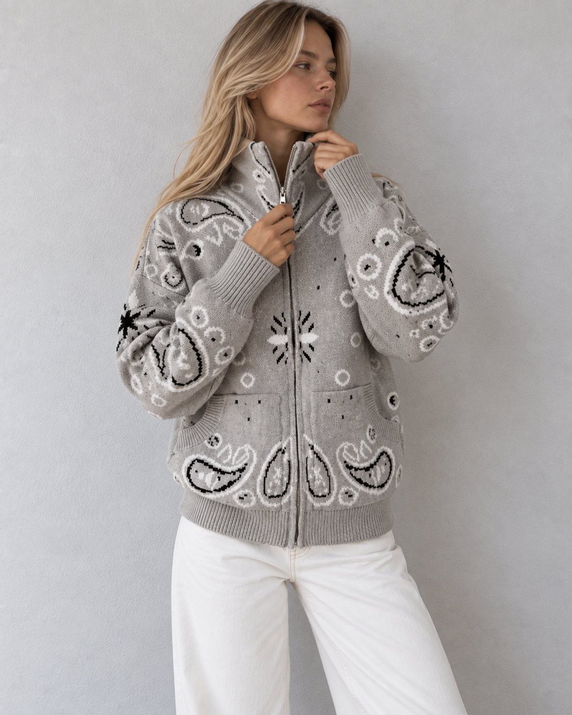 JOEY - HEATHER PAISLEY ZIP UP CARDIGAN