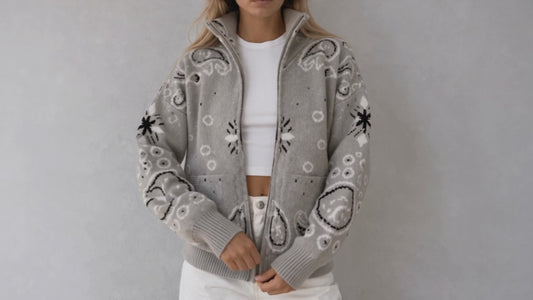 JOEY - HEATHER PAISLEY ZIP UP CARDIGAN