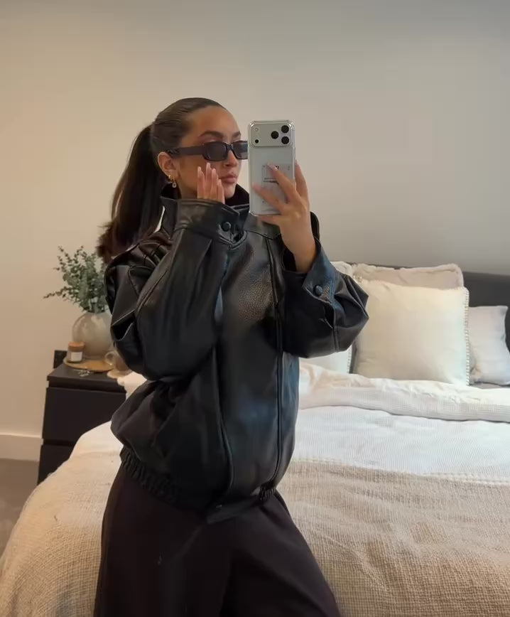 STEVIE - FAUX LEATHER BIKER JACKET