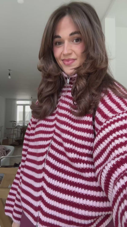 SADIE - STRIPED ZIPPER CARDIGAN