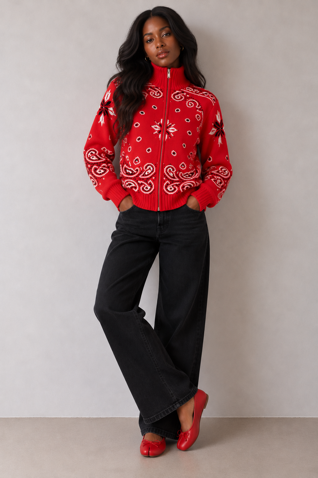 JOEY - RED PAISLEY ZIP UP CARDIGAN
